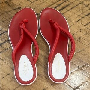 Cole Haan Wonens red leather sandal flip flip wedge 9.5 B NWOT